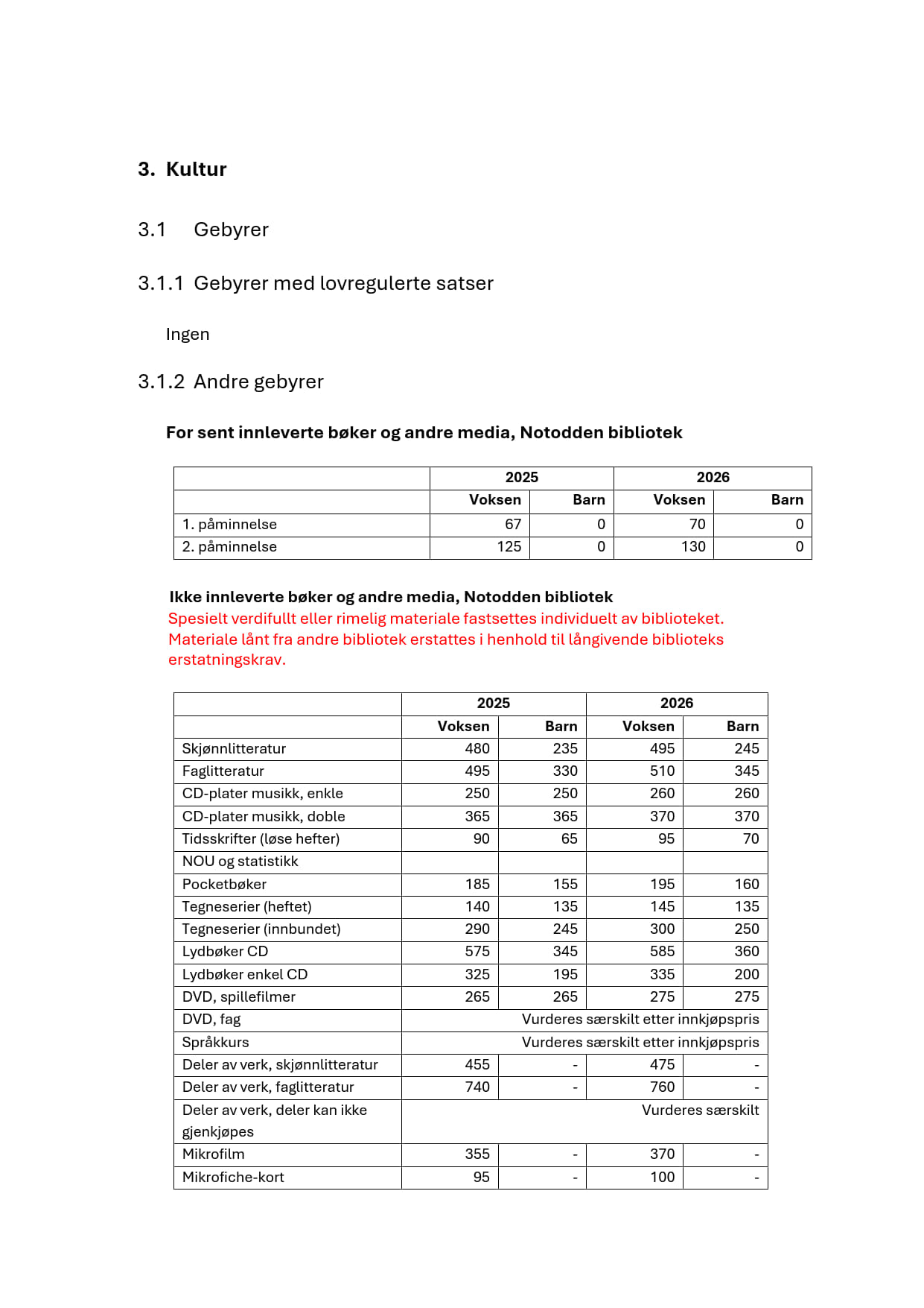 Gebyrer og egenbetaling 2026